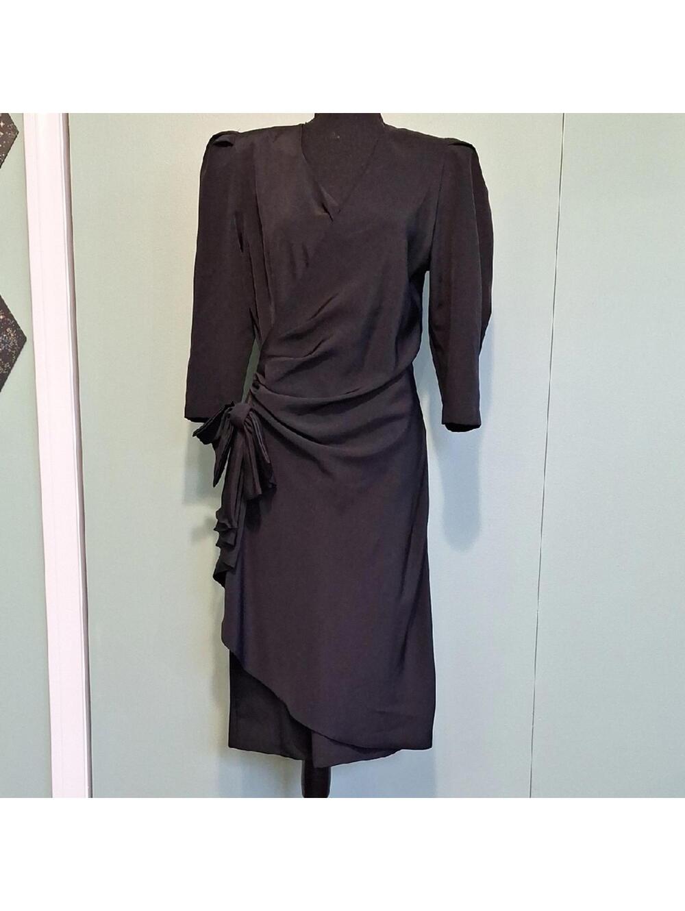 Vintage Pellini After 5 Black Side Bow Padded Shoulder Dress Size 10